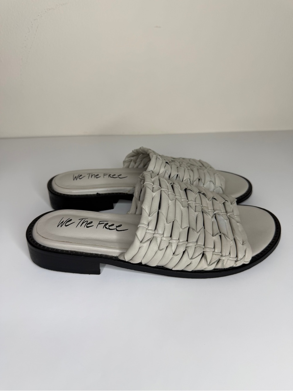 free people Sandals Slides Women Size 38 US 7 Woven Gray Leather Comfort India